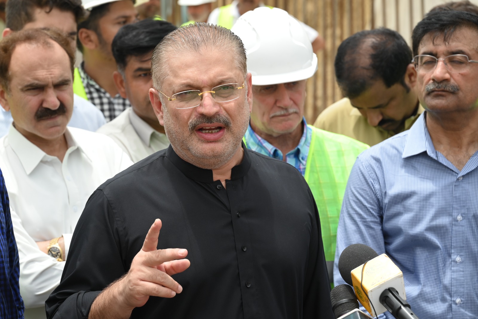 Minister for Information, Transport and Mass Transit Sindh Sharjeel Inam Memon's media talk on BRT Red Line Project near Mazar-i-Quaid.