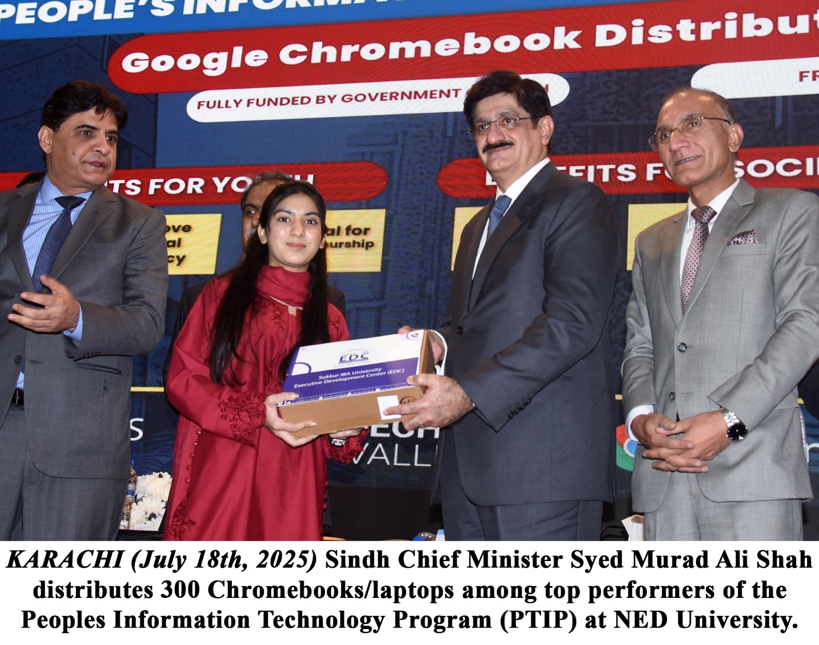 CM Murad Shah distributes 300 Chromebooks, inaugurates girls, boys hostels at NED University