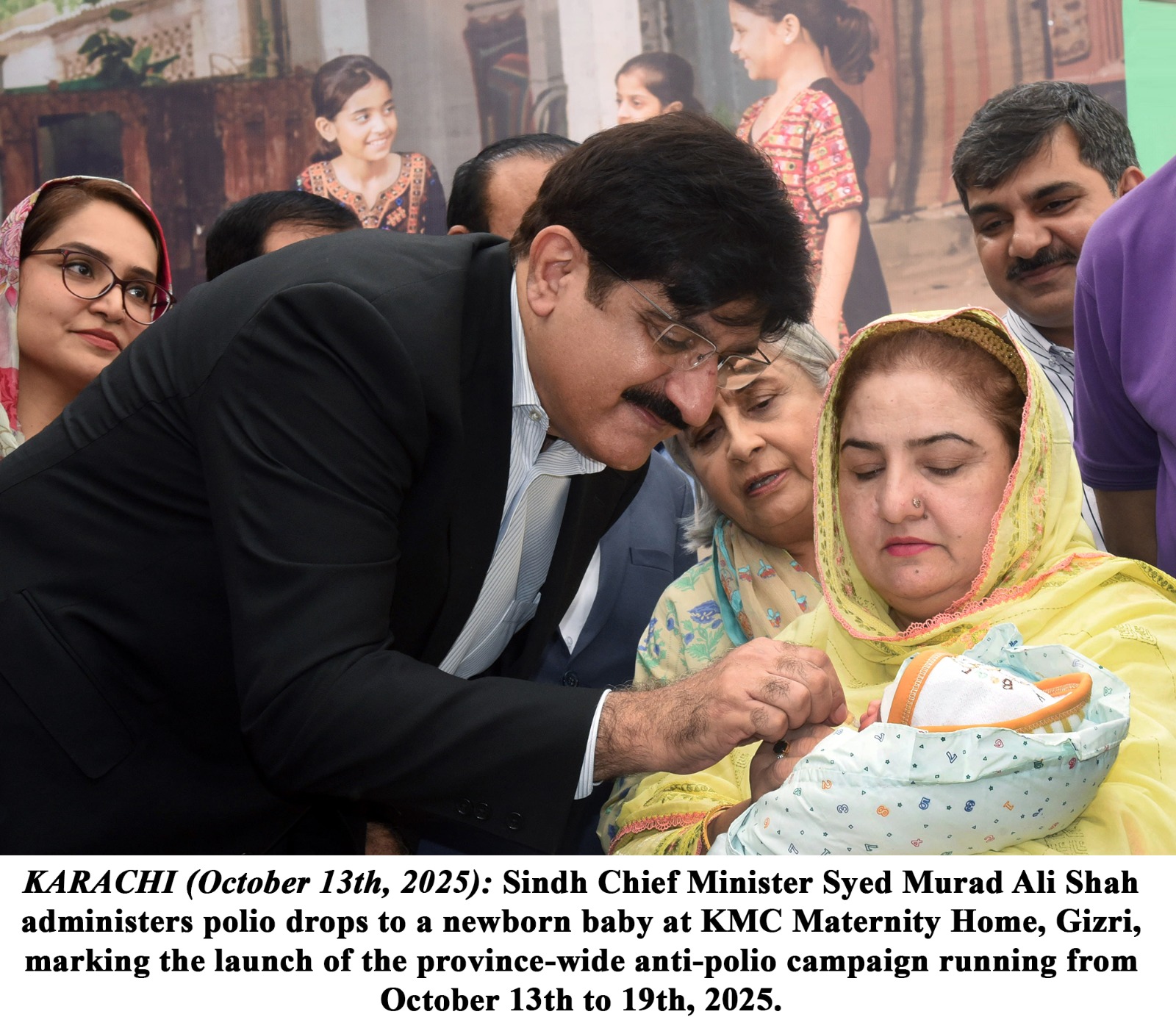 Murad Shah launches anti-Polio campaign by administering drops to newborns at KMC Gizri Maternity Home