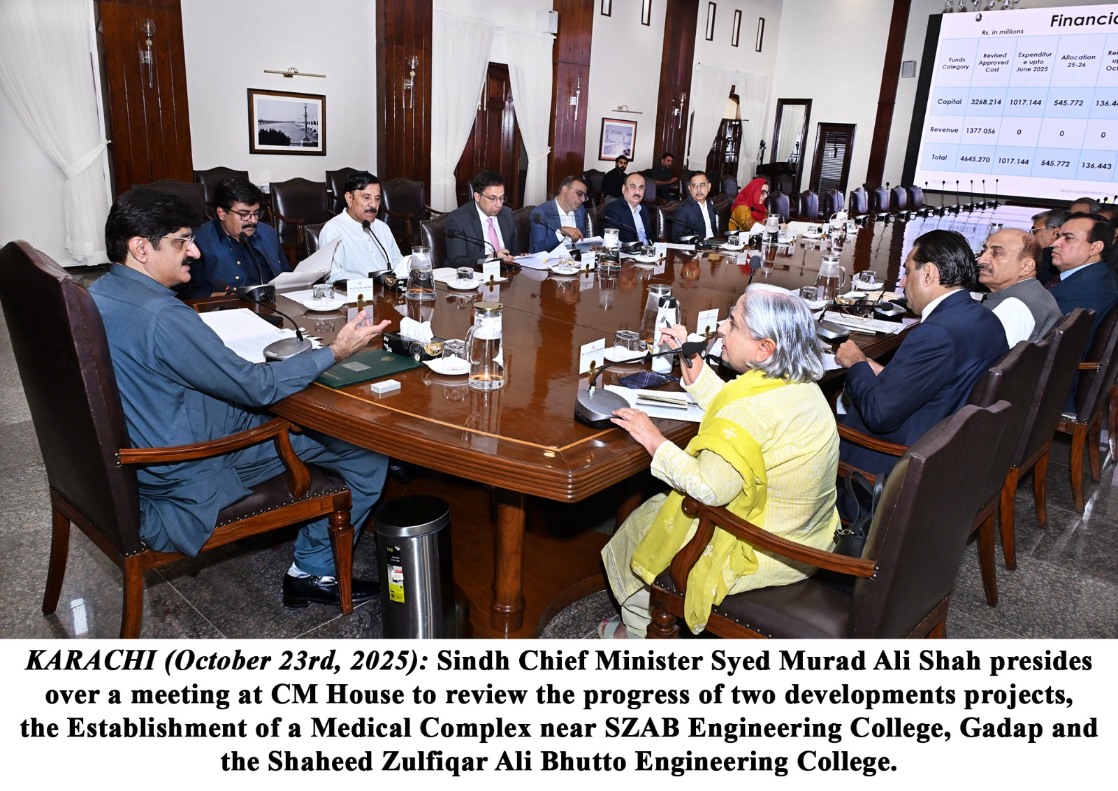 Murad Shah reviews progress on establishment of Medical Complex, SZAB Engineering College, Gadap Projects
