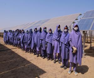  A group of female workers who are part of the solar panels cleaning team at work at the Thar Block-1 Integrated Coal Mine Power Project