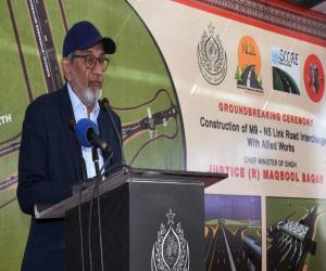 CM Baqar lays foundation stone of interchange to link M9- N5 roads.